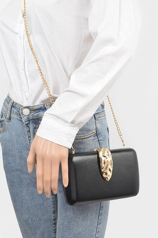 GOLD CLASP METALLIC BOX CLUTCH