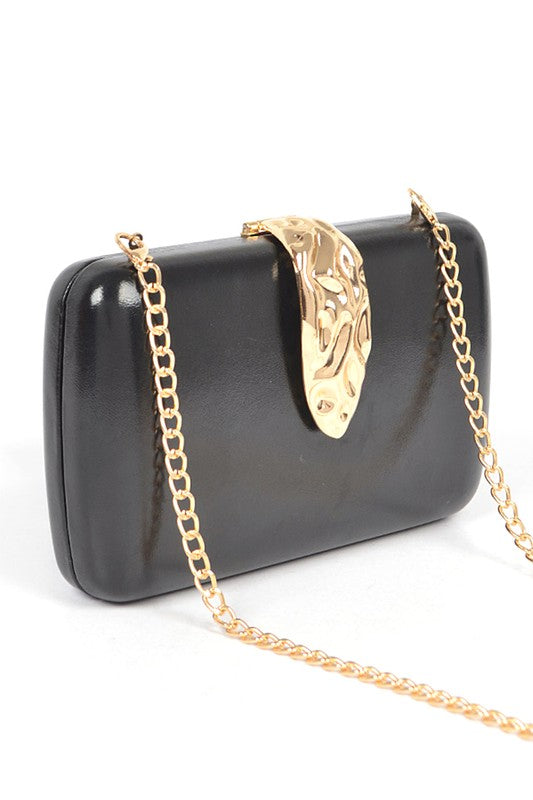 GOLD CLASP METALLIC BOX CLUTCH