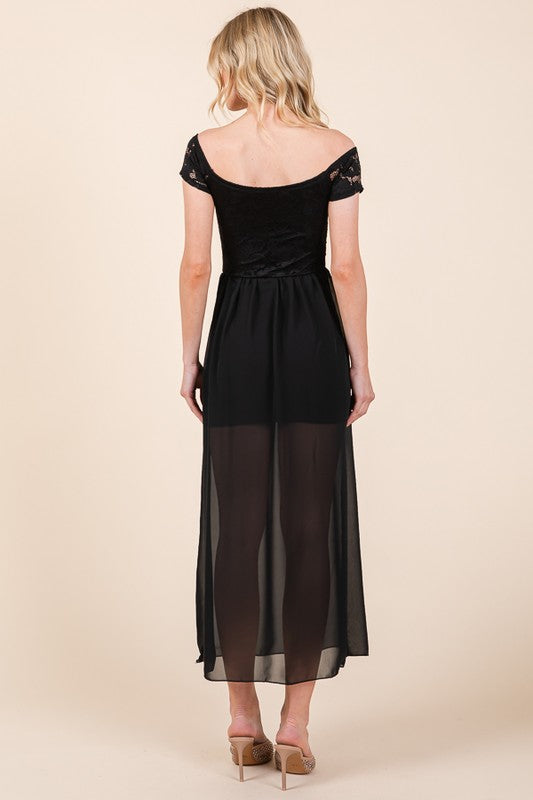 LACE OFF THE SHOULDER CHIFFON DRESS
