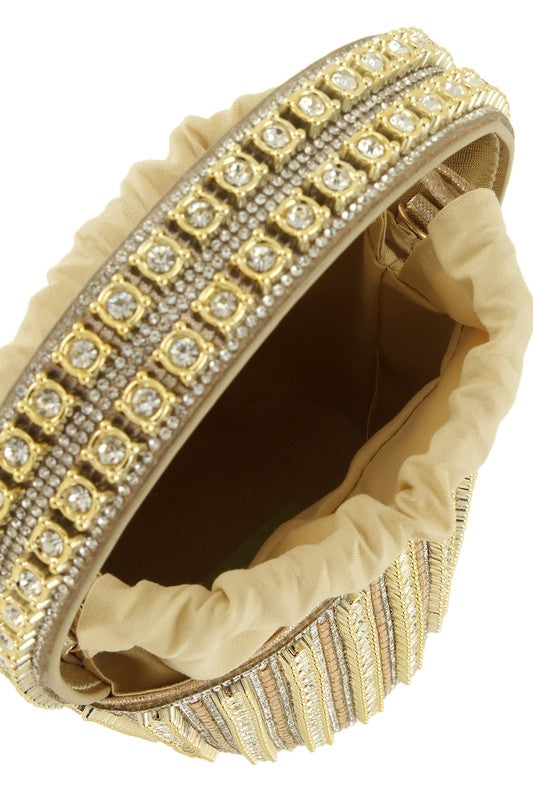RHINESTONE CYLINDER SHAPED BUCKET BAG