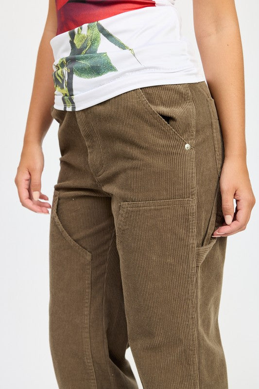 CORDUROY STRAIGHT LEG PANTS WITH POCKETS