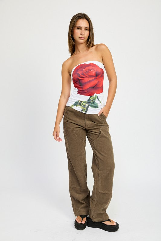 CORDUROY STRAIGHT LEG PANTS WITH POCKETS