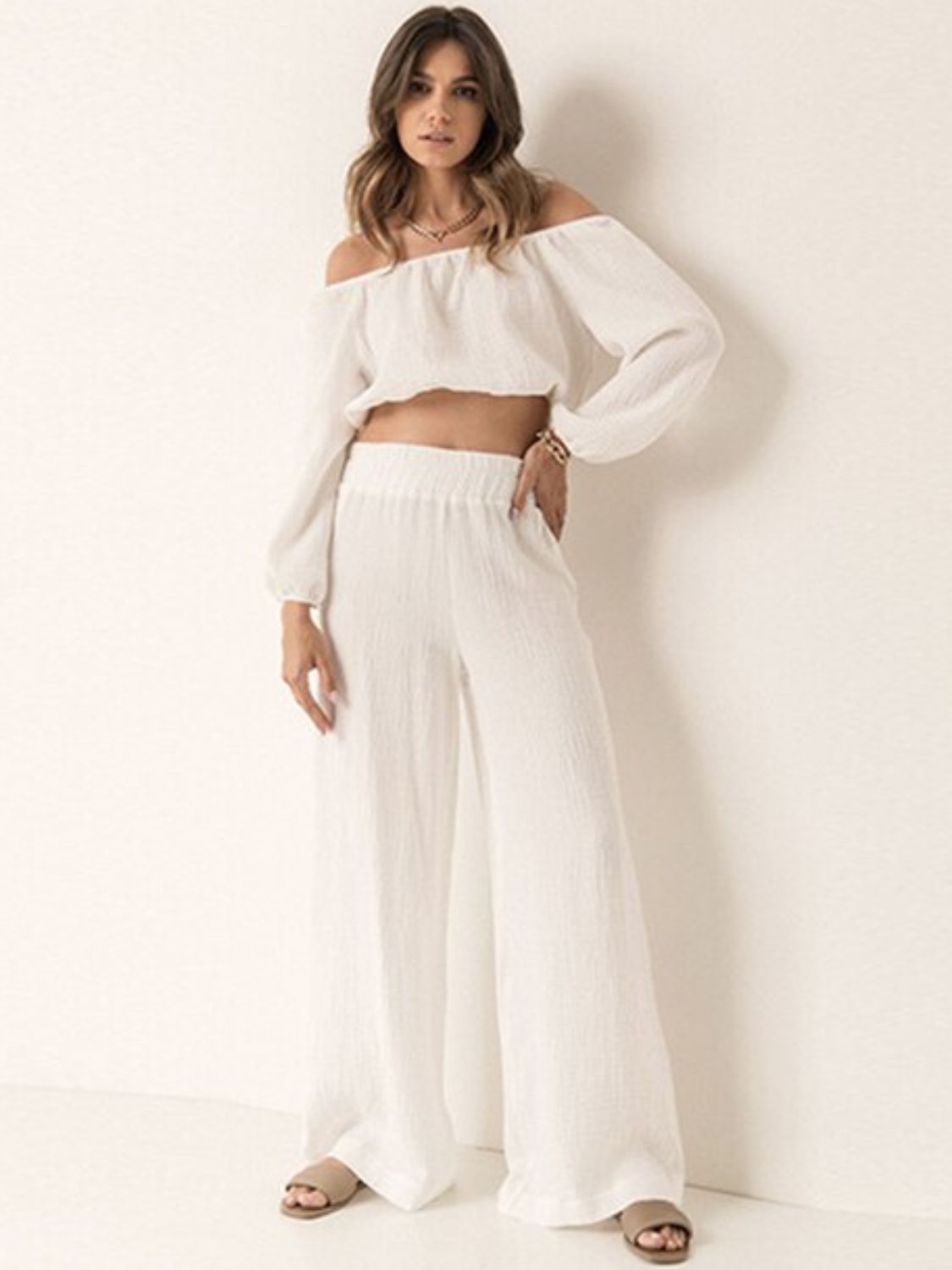 OFF THE SHOULDER LONG SLEEVE TOP AND PANTS SET