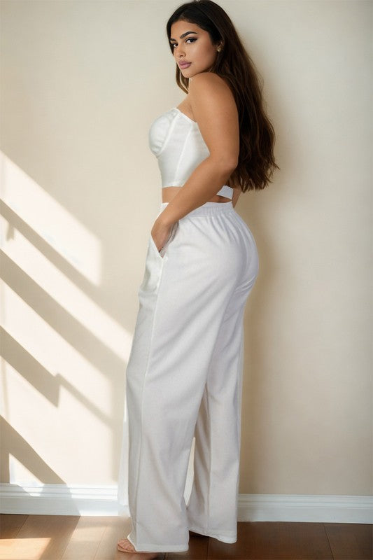 PLUS BUSTIER CROP CAMI TOP & STRAIGHT PANTS SET