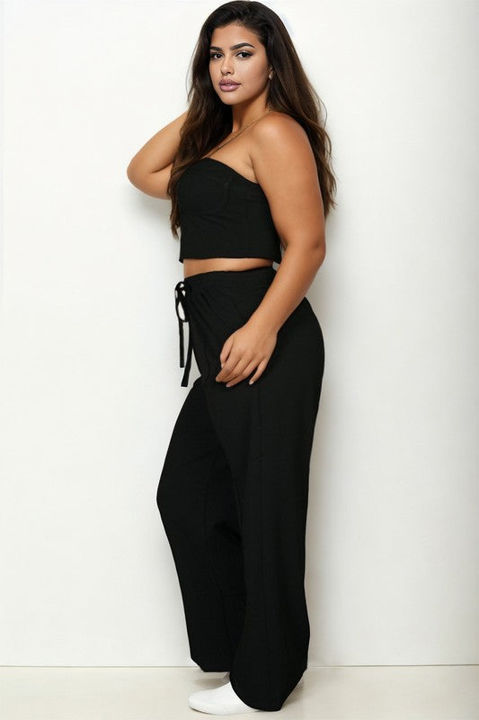 PLUS BUSTIER CROP CAMI TOP & STRAIGHT PANTS SET