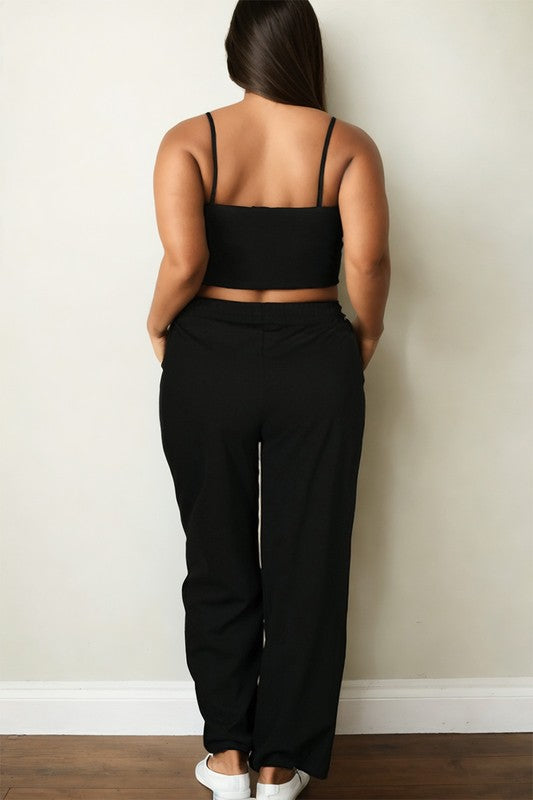 PLUS BUSTIER CROP CAMI TOP & STRAIGHT PANTS SET