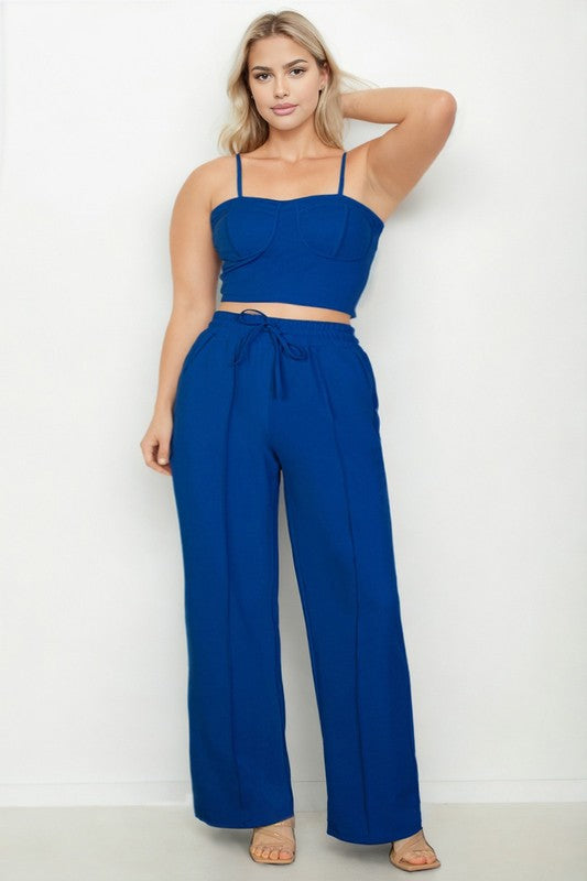 PLUS BUSTIER CROP CAMI TOP & STRAIGHT PANTS SET