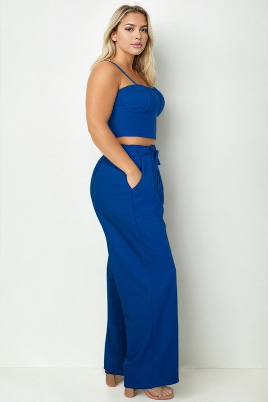 PLUS BUSTIER CROP CAMI TOP & STRAIGHT PANTS SET