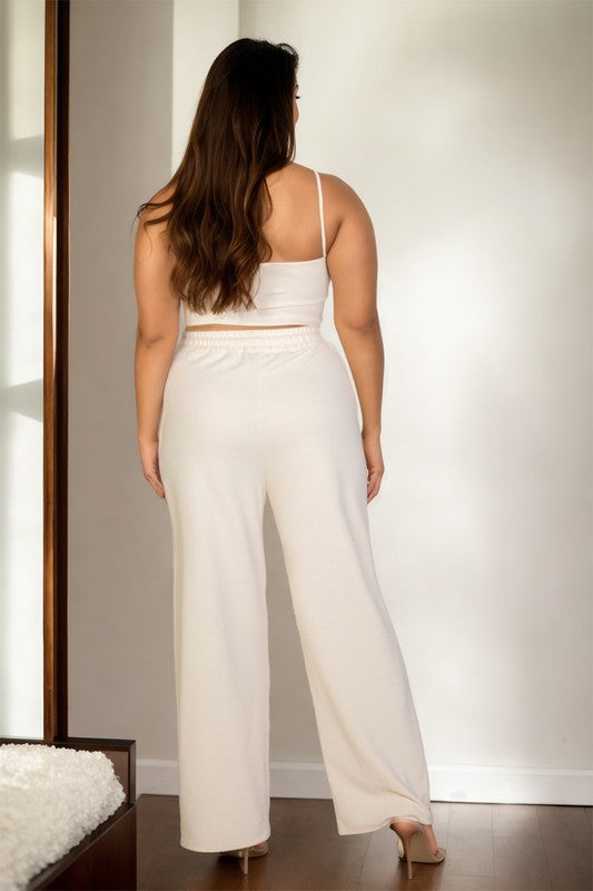PLUS BUSTIER CROP CAMI TOP & STRAIGHT PANTS SET