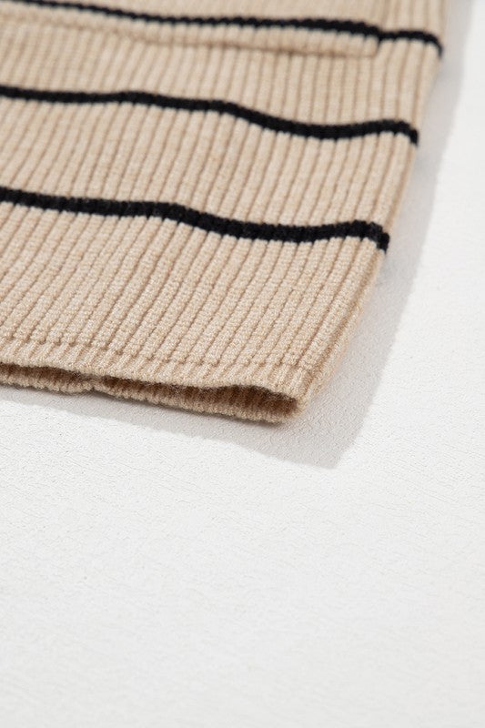 STRIPED SIDE POCKETS OPEN FRONT CARDIGAN