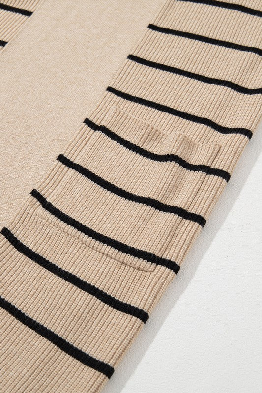 STRIPED SIDE POCKETS OPEN FRONT CARDIGAN