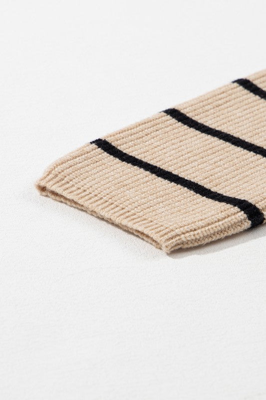 STRIPED SIDE POCKETS OPEN FRONT CARDIGAN