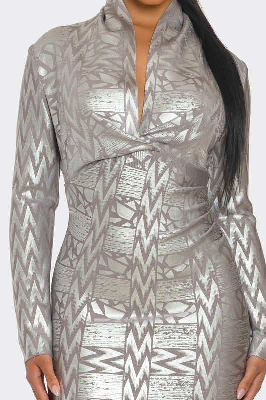 METALLIC ZIGZAG BANDAGE DRESS