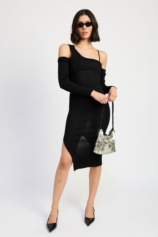 OFF SHOULDER LONG SLEEVE MIDI DRESS