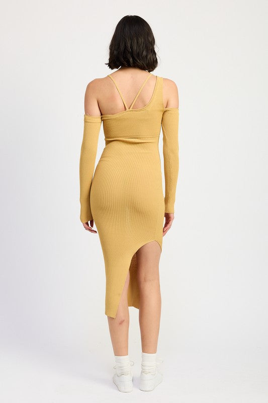 OFF SHOULDER LONG SLEEVE MIDI DRESS