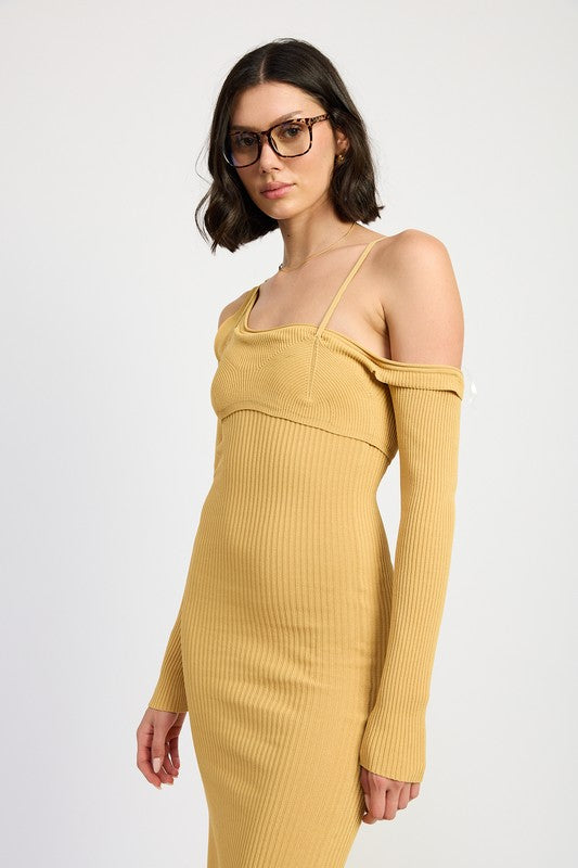 OFF SHOULDER LONG SLEEVE MIDI DRESS