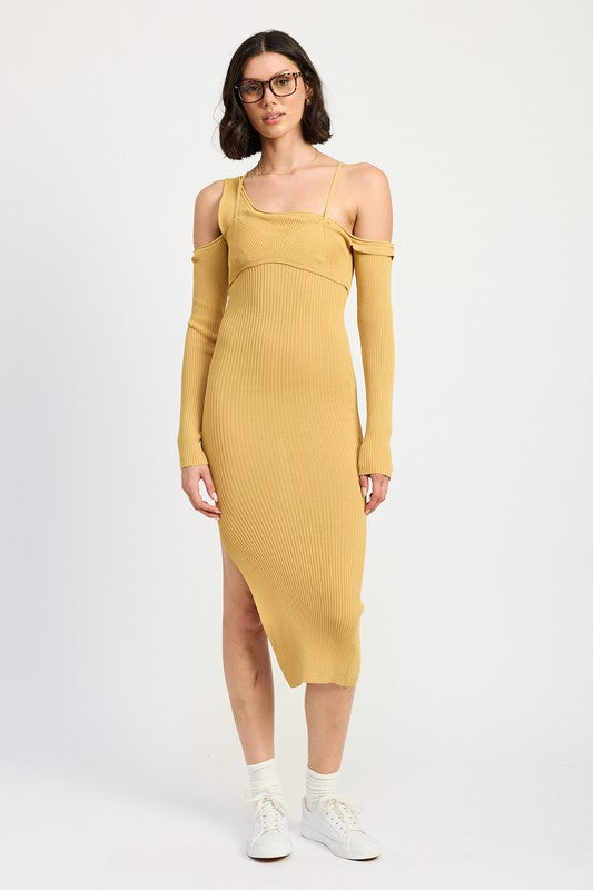 OFF SHOULDER LONG SLEEVE MIDI DRESS