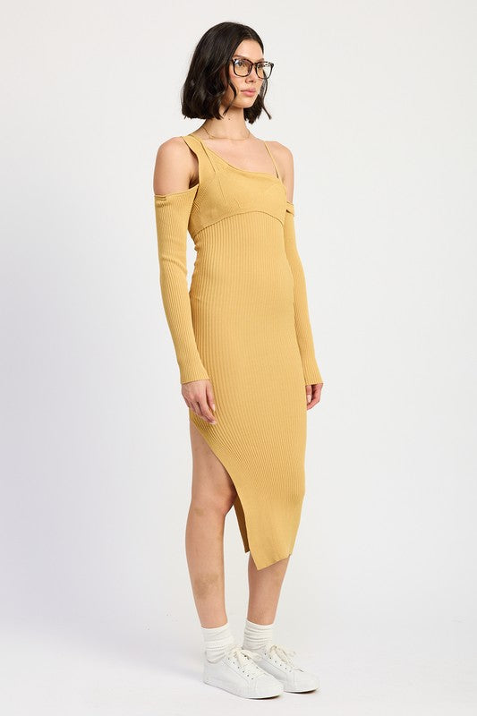 OFF SHOULDER LONG SLEEVE MIDI DRESS