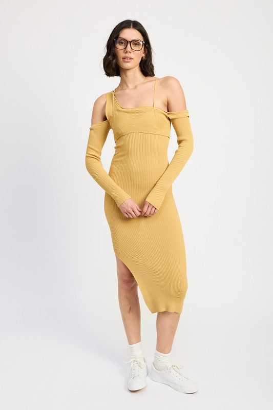 OFF SHOULDER LONG SLEEVE MIDI DRESS