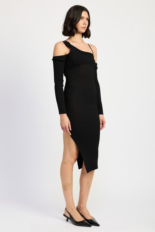 OFF SHOULDER LONG SLEEVE MIDI DRESS