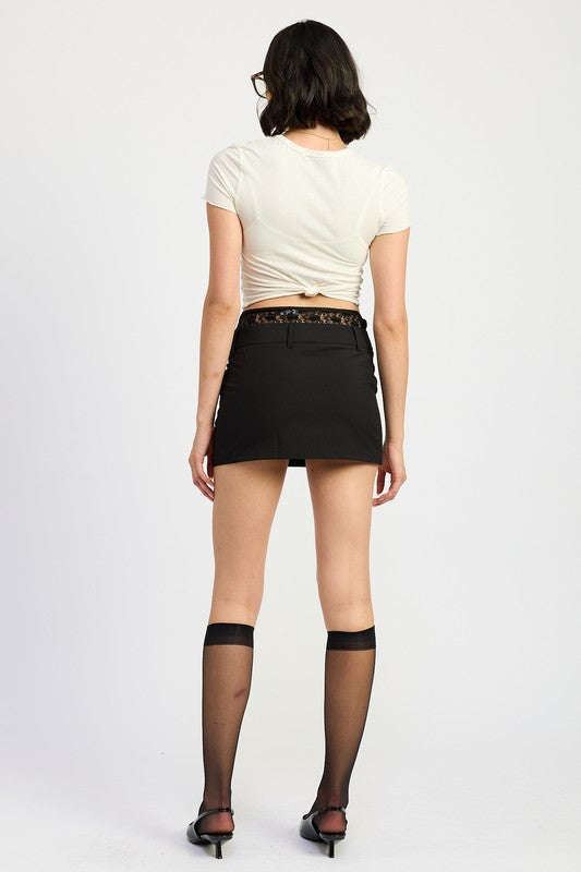 PEAKABOO LACE TRIM MINI SKIRT