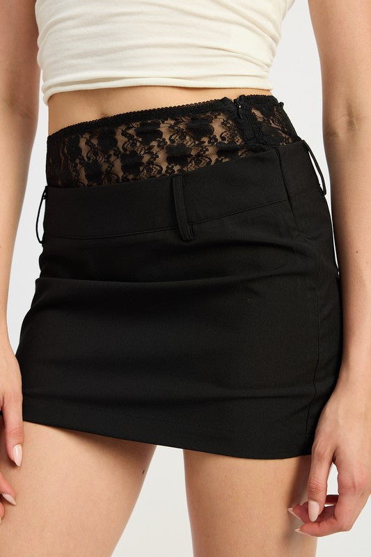 PEAKABOO LACE TRIM MINI SKIRT