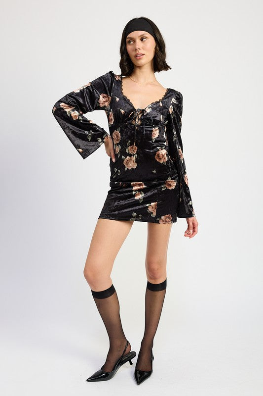 LACE UP FLORAL DRESS WITH OPEN BACK
