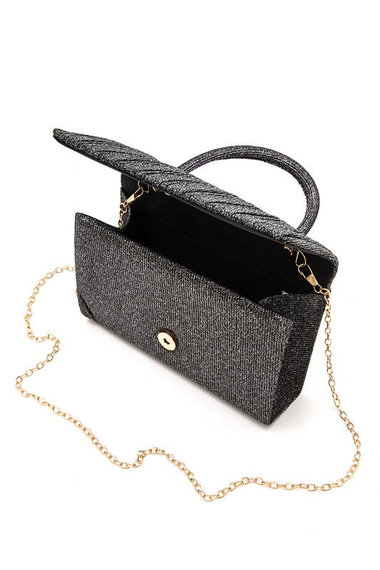 LUREX PLEATED TOP HANDLE EVENING CLUTCH BAG