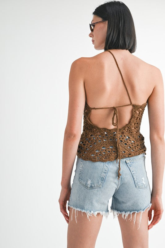 ONE SHOULDER STRAP CROCHET COVER UP TOP