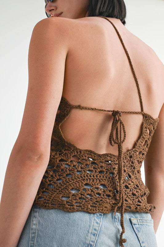 ONE SHOULDER STRAP CROCHET COVER UP TOP