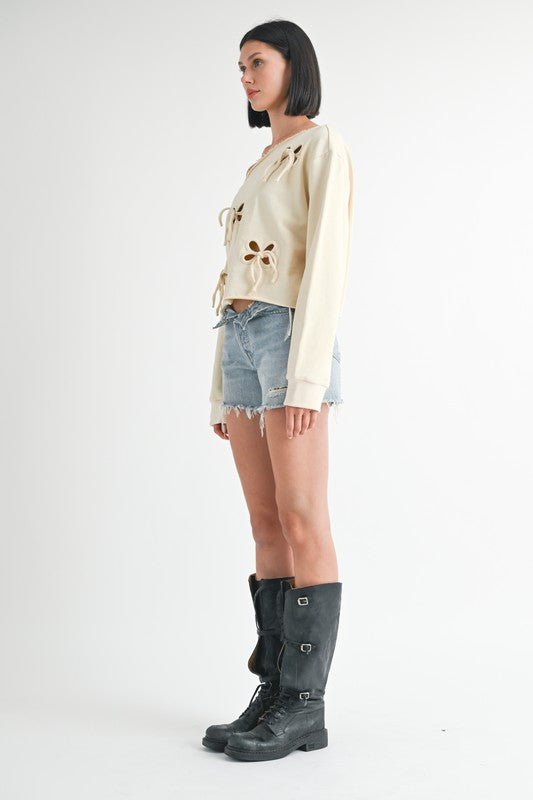 OFF THE SHOULDER FRENCH TERRY TOP WITH CUTOUT DETAIL