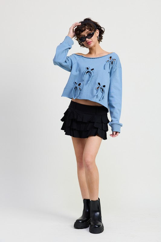 OFF THE SHOULDER FRENCH TERRY TOP WITH CUTOUT DETAIL