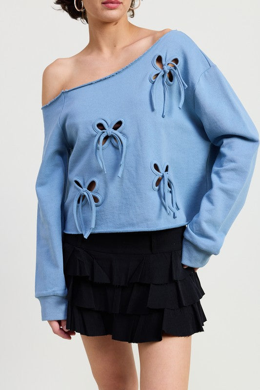 OFF THE SHOULDER FRENCH TERRY TOP WITH CUTOUT DETAIL