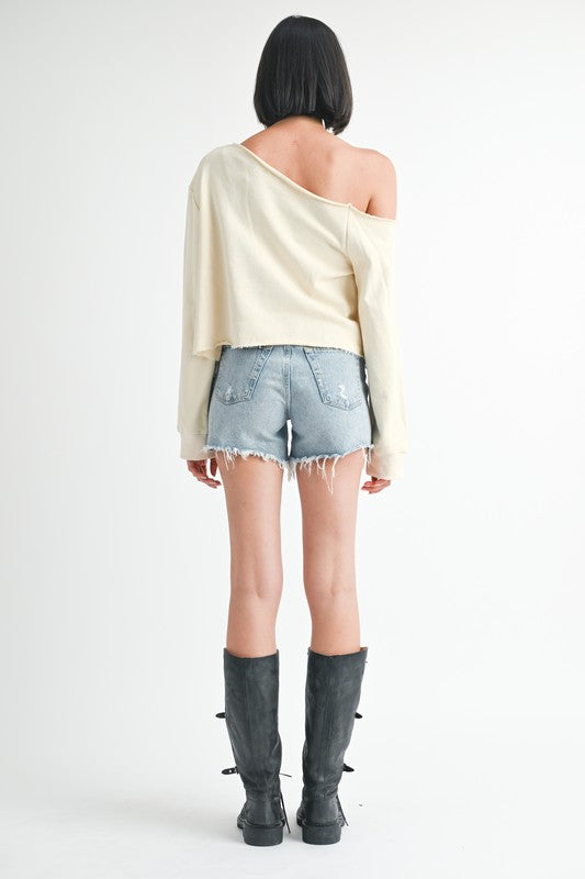 OFF THE SHOULDER FRENCH TERRY TOP WITH CUTOUT DETAIL