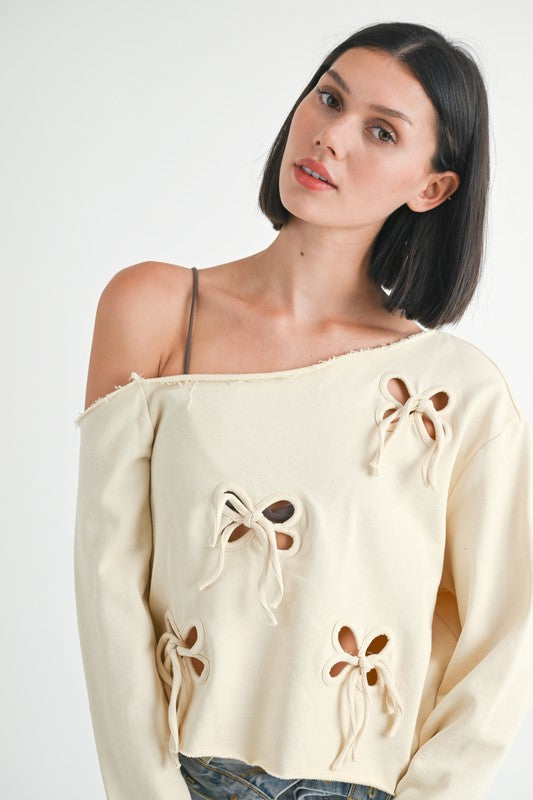 OFF THE SHOULDER FRENCH TERRY TOP WITH CUTOUT DETAIL