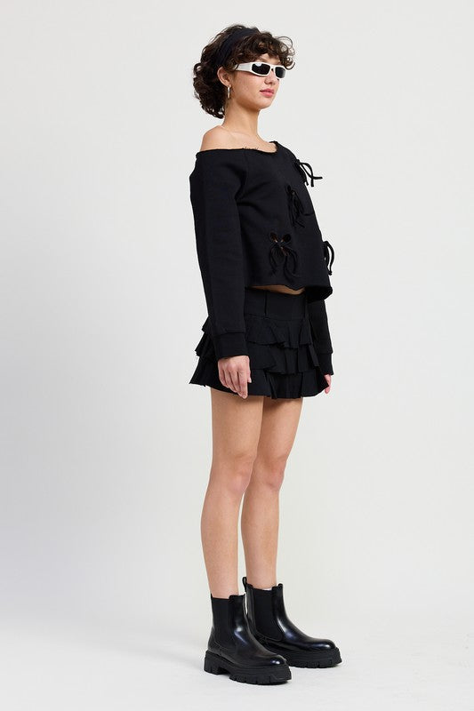 OFF THE SHOULDER FRENCH TERRY TOP WITH CUTOUT DETAIL