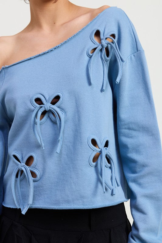 OFF THE SHOULDER FRENCH TERRY TOP WITH CUTOUT DETAIL