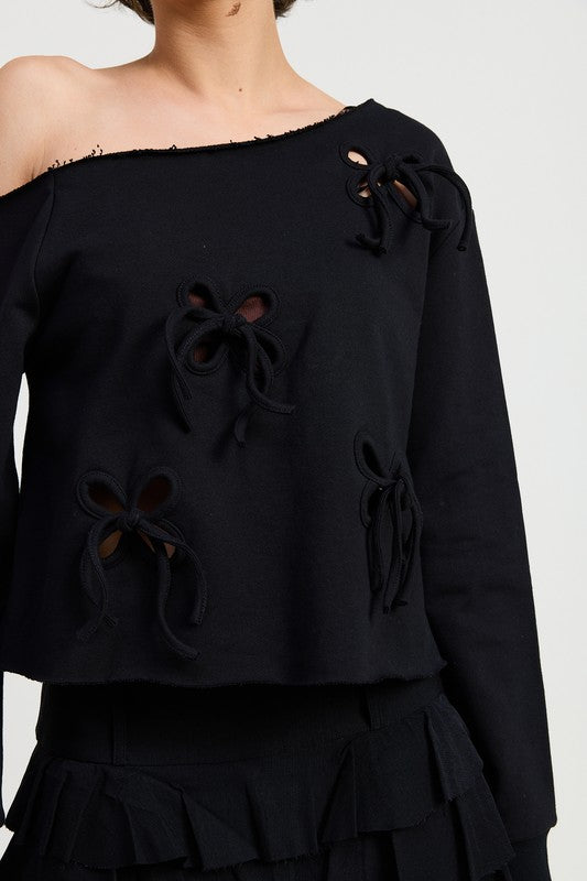 OFF THE SHOULDER FRENCH TERRY TOP WITH CUTOUT DETAIL