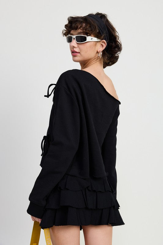OFF THE SHOULDER FRENCH TERRY TOP WITH CUTOUT DETAIL