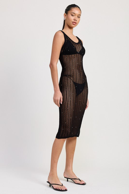 MIDI CROCHET METALLIC BEADED DRESS