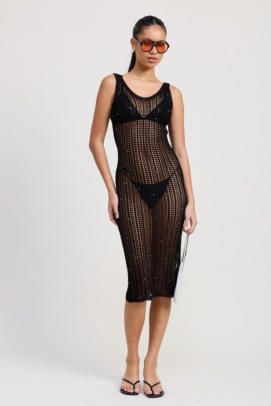 MIDI CROCHET METALLIC BEADED DRESS