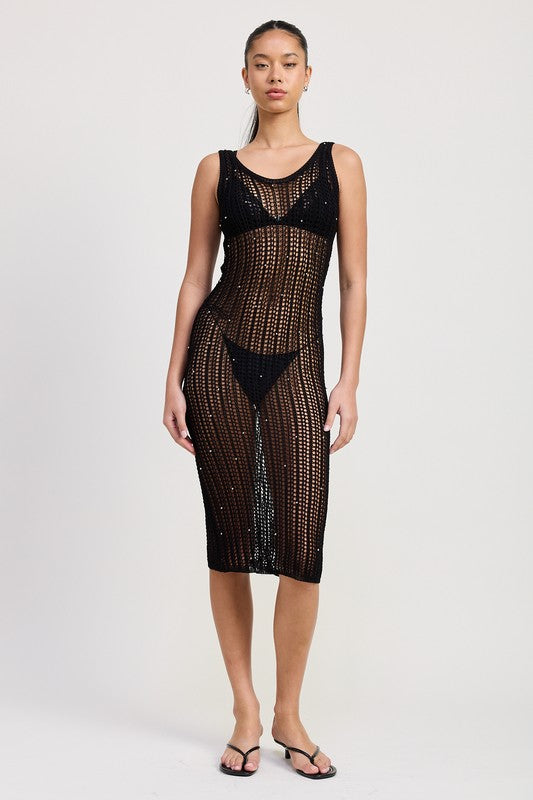 MIDI CROCHET METALLIC BEADED DRESS