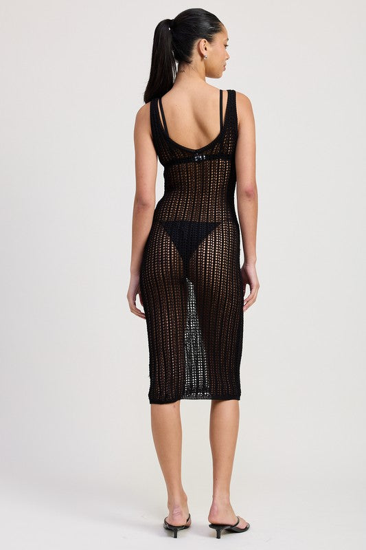MIDI CROCHET METALLIC BEADED DRESS