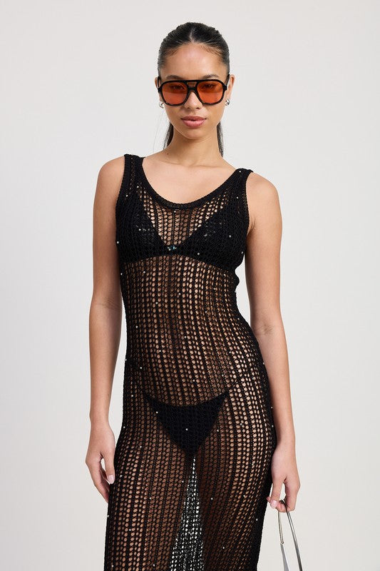 MIDI CROCHET METALLIC BEADED DRESS