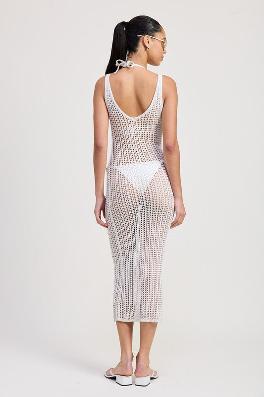 MIDI CROCHET METALLIC BEADED DRESS