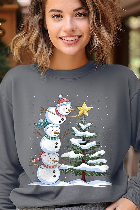 CUTE CHRISTMAS SNOWMAN GRAPHIC FLEECE SWEATSHIRT