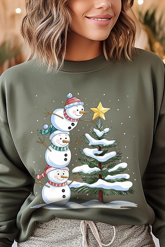 CUTE CHRISTMAS SNOWMAN GRAPHIC FLEECE SWEATSHIRT