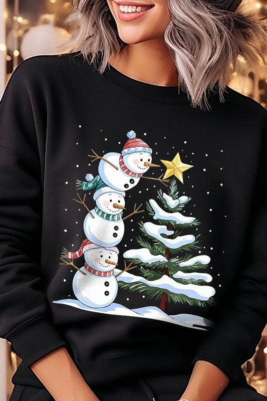 CUTE CHRISTMAS SNOWMAN GRAPHIC FLEECE SWEATSHIRT