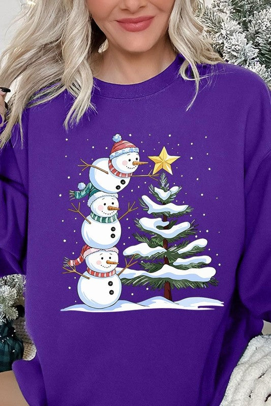 CUTE CHRISTMAS SNOWMAN GRAPHIC FLEECE SWEATSHIRT