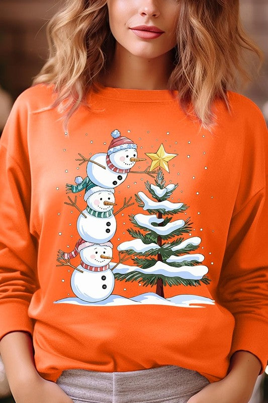 CUTE CHRISTMAS SNOWMAN GRAPHIC FLEECE SWEATSHIRT